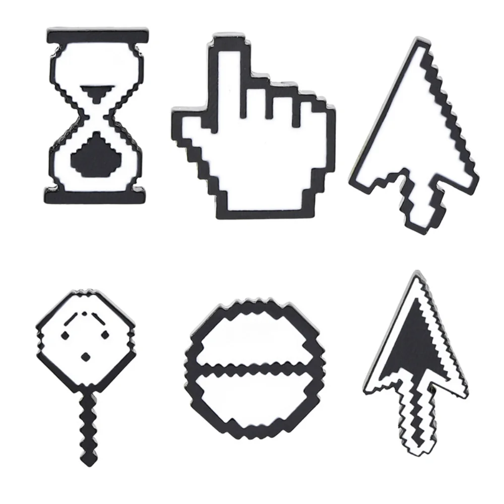 Retro Pixel Style Metal Brooch Computer Mouse Pointer Hourglass Badge Pins Personalized Bag Clip Accessories