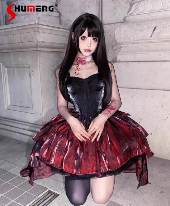 

Christmas Princess Party Lolita Suspender Dressing Jsk Female Gothic Slim with Long Trailing Strapless Sleeveless Dress Women