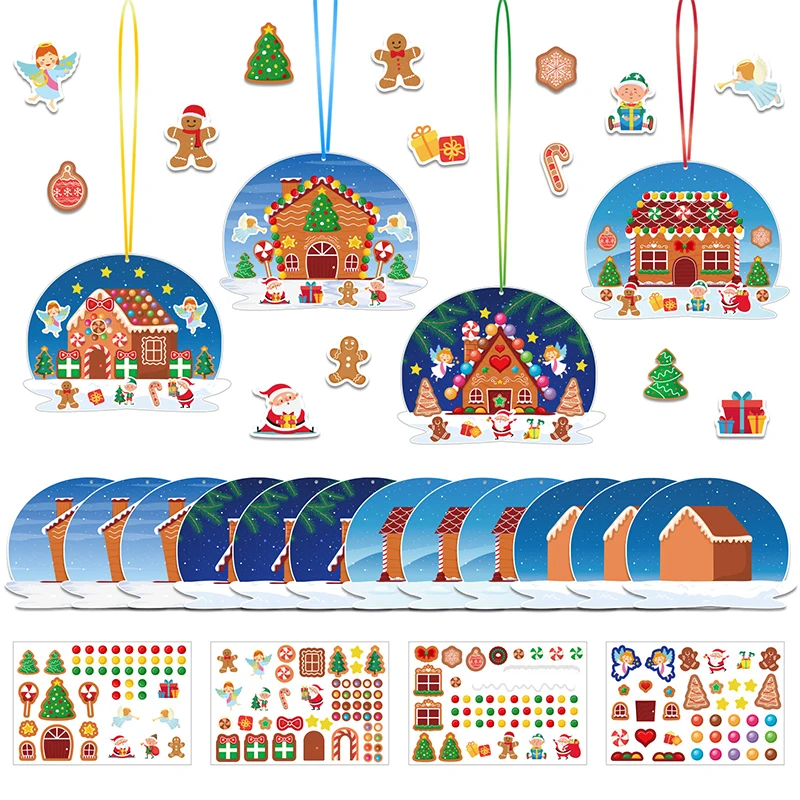

24PCS Make A Gingerbread House Stickers,Christmas Crafts For Kids Toddlers,Gingerbread House Craft Stickers,12 Finished Products