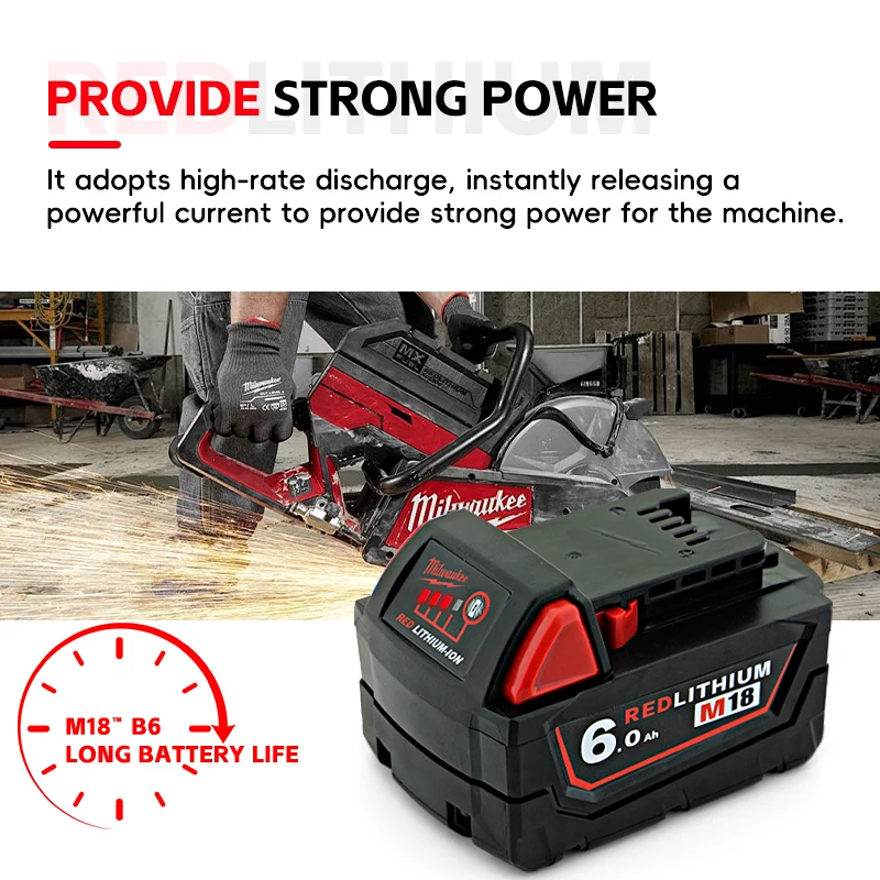 Milwaukee original battery, M18, M18B6 6.0Ah 6000mAH  M12-18FC Charger, 48-11-1860 48-11-1850 milwau