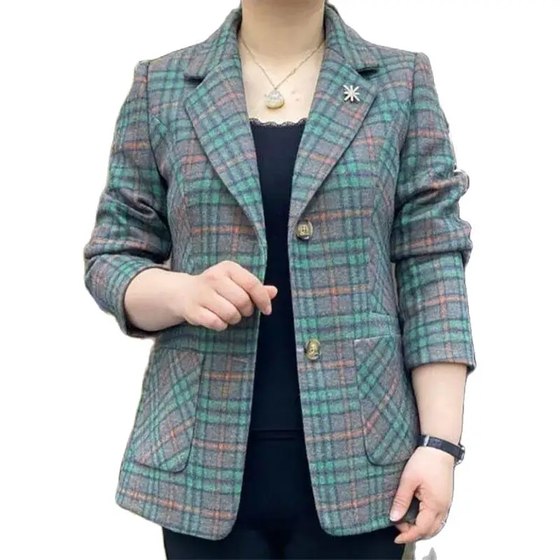 2026 New Superior Quality Spring Autumn Coat Tops Middle-Aged Elderly Women's Jacket Fashion Lattice Suit Jacket Female Outerwea