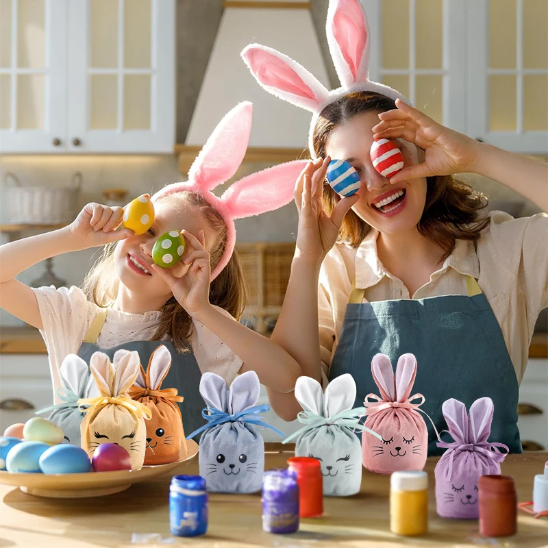 36/24/12PCS Velvet Easter Rabbit Bags Cookie Candy Gift Bags Chocolate Packing Pouch Baking Packaging for Biscuits Gift Boy Girl