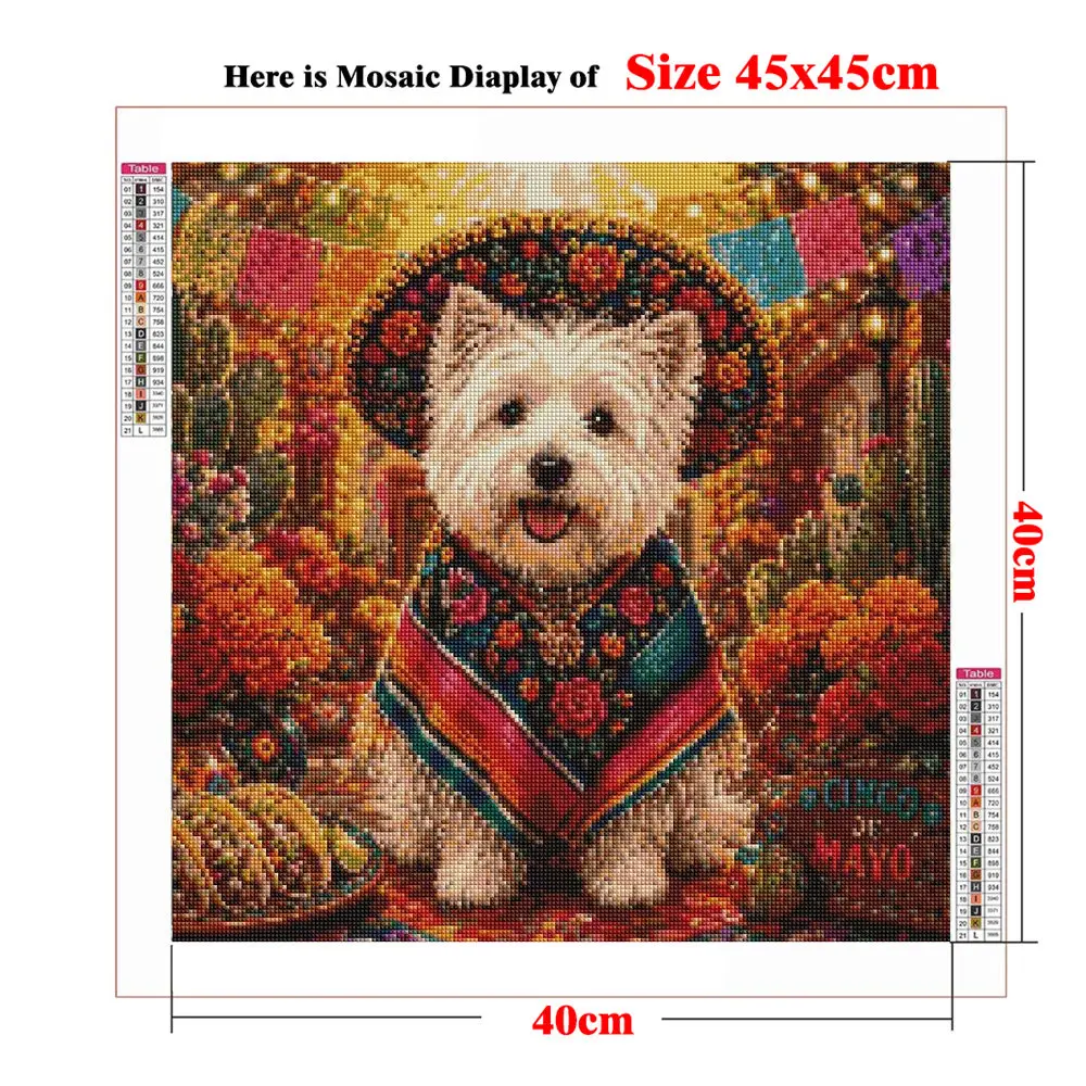 Diamond Mosaic Full Square Round Cinco De Mayo Puppy in Serape and Sombrero Diamond Painting DIY Embroidery Mexico Decor
