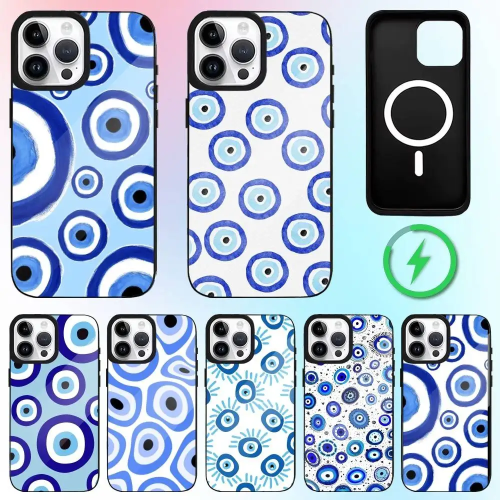 Funda de teléfono con estampado de mal de ojo azul Lucky Eye para iPhone17,16,15,14,13,12,11 Plus,Pro Max, carga inalámbrica magnética Magsafe