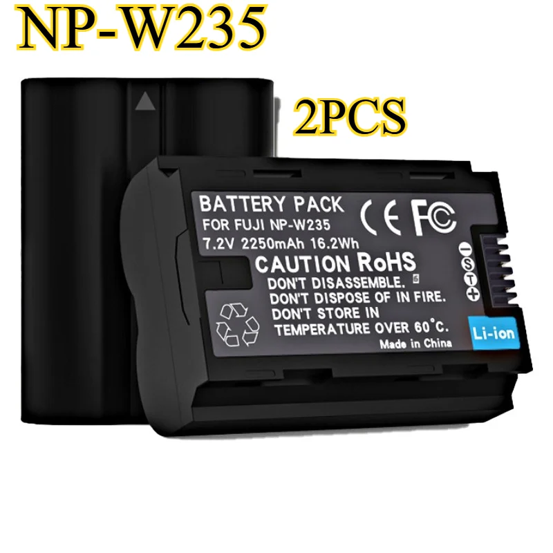

2 шт., 2250 мАч, NP-W235, аккумулятор для беззеркальных камер Fujifilm X-T4/GFX 50S II, литий-ионная аккумуляторная батарея большой емкости, замена