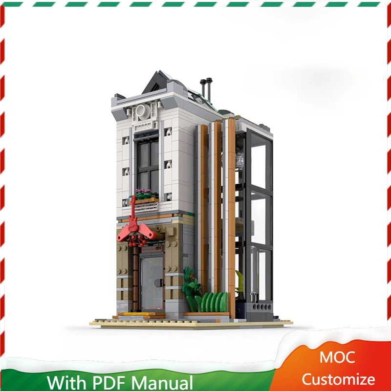 

868 PCS Medieval Luxury Record Store Scene Architecture Building Block Customize Diy Education Assembly Kid Toy Birthday Gifts