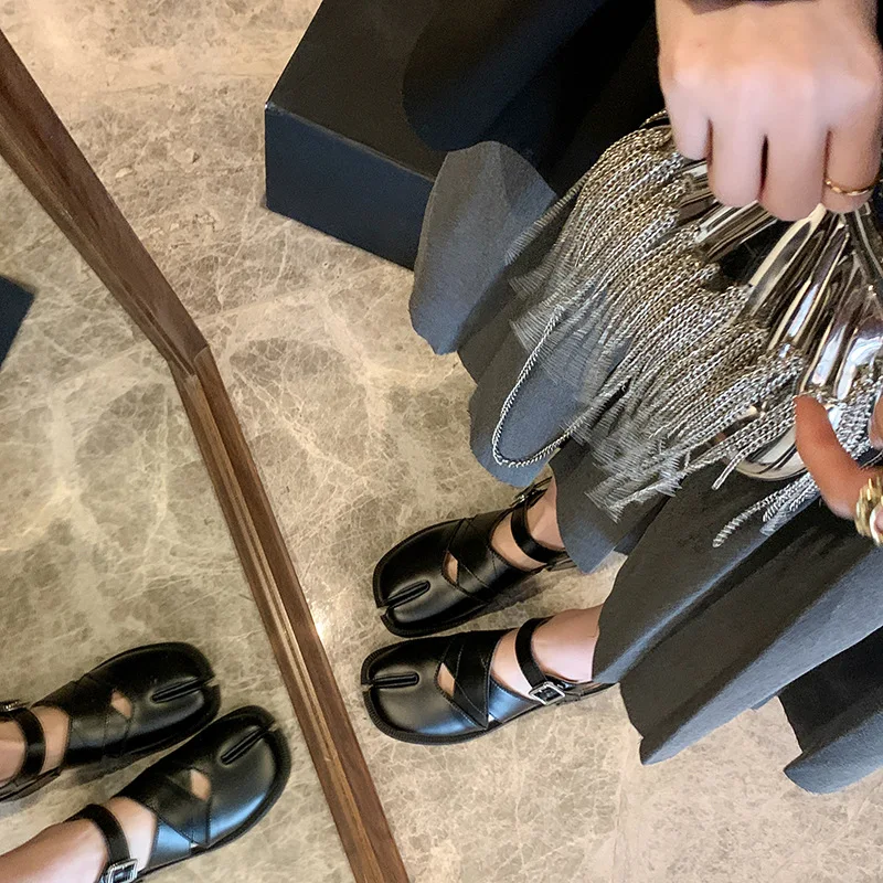 IPPEUM damskie buty z rozcięciem na palcach sandały klamra Pu skóra rozmiar 41, letnia sukienka buty Mary Janes