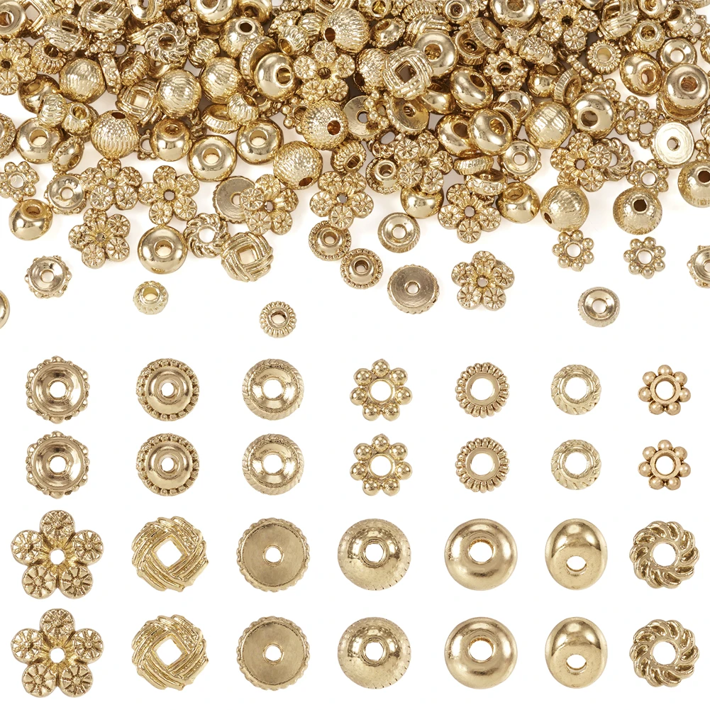 

210Pcs Rack Plating Alloy Spacer Beads, Mixed Shapes