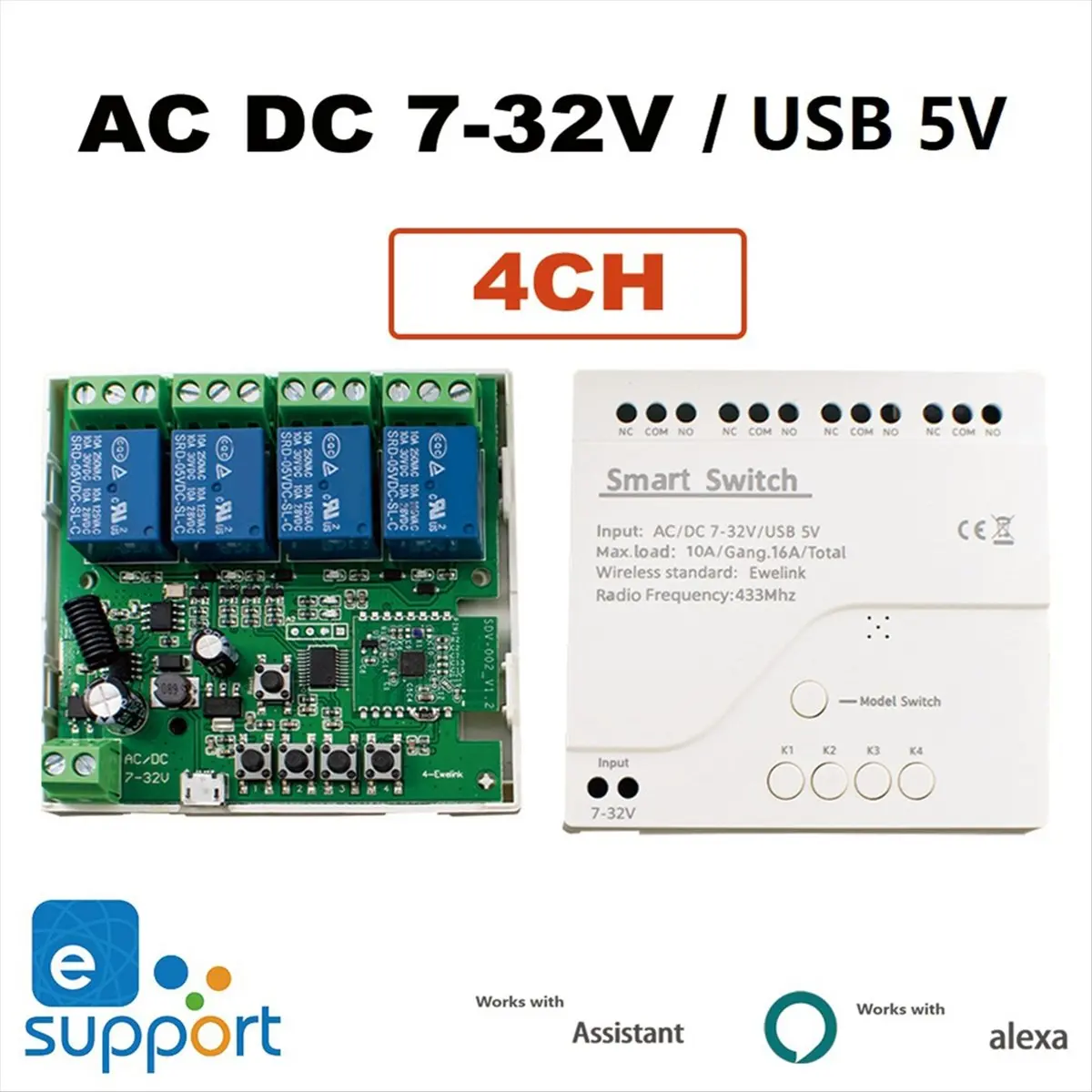 الذكية التحكم عن بعد واي فاي وحدة تبديل 4CH 7-32 فولت USB 5 فولت بوصة الذاتي قفل RF433 تلقي 4 طريقة التتابع #4