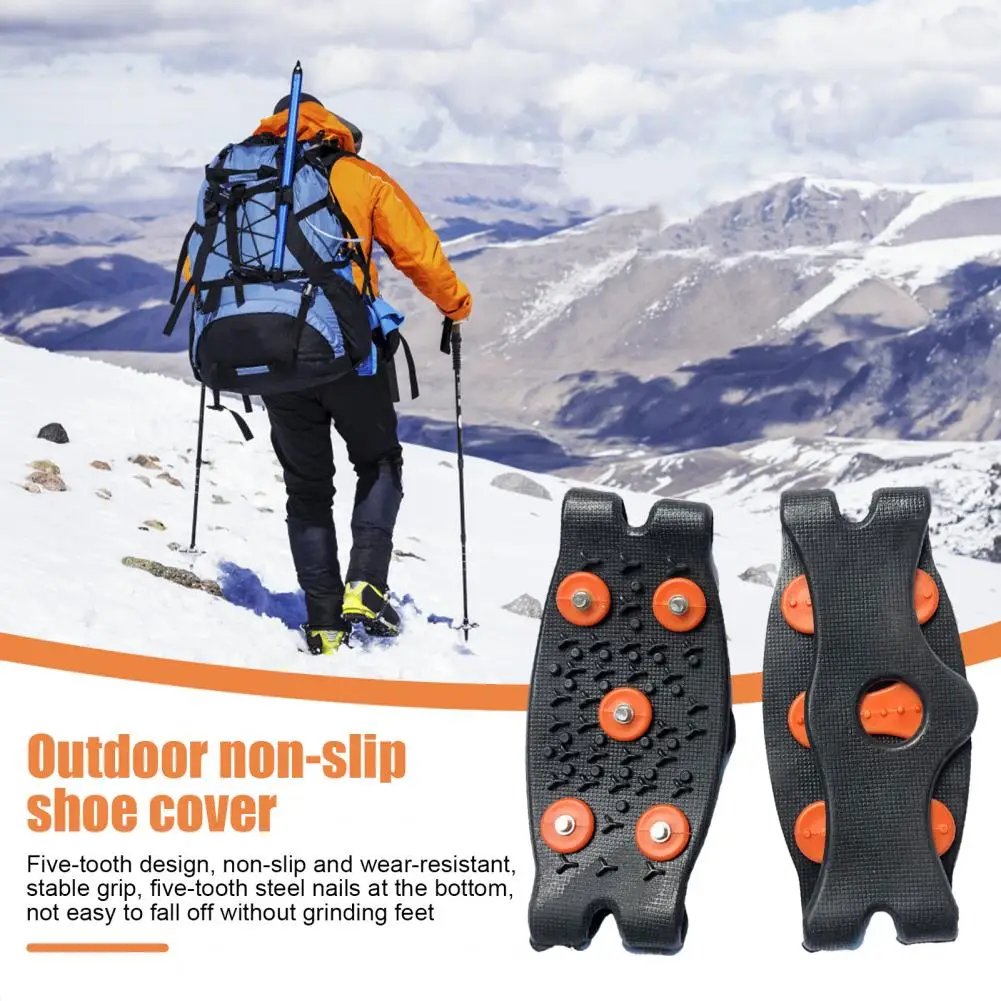 1 Pair Ice Grips 5-Stud Snow Gripper Over Shoe Boot Traction Cleat Anti-slip Crampons Ski Shoes Cover for Hiking Shoes
