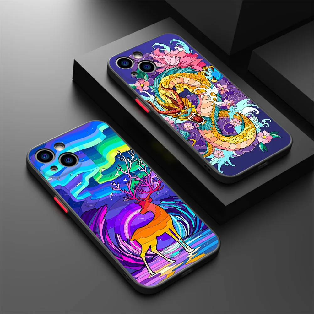 Phone Case For iPhone 16 Plus 15 Pro Max 14 7 8 Plus XR SE 11 12 13 Mini X XS Abstract Hourglass Dragon Black Translucent Cover