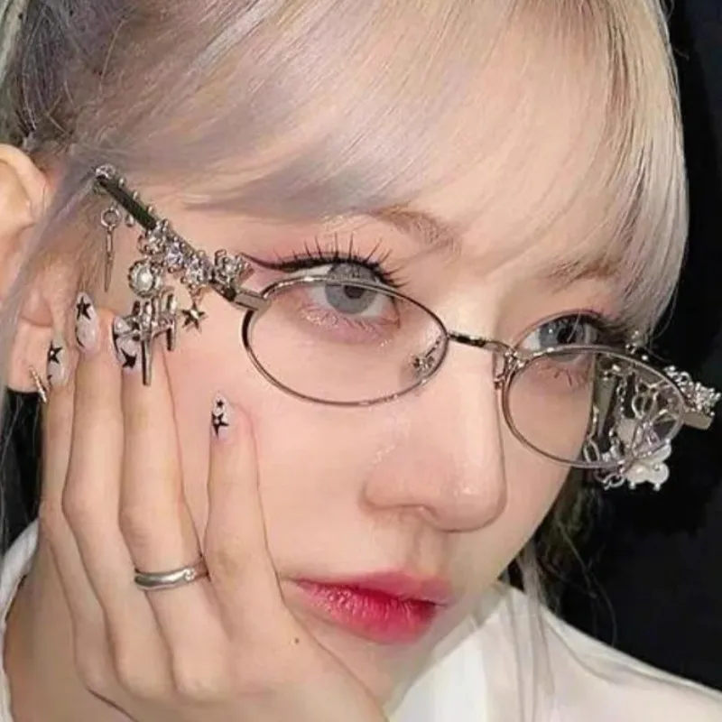 

Y2K Lolita Eyeglasses Sweet Cool Spicy Girl Fashion Star Diamond Small Frame Elliptical Glasses COS Eyewear Cosplay Accessories