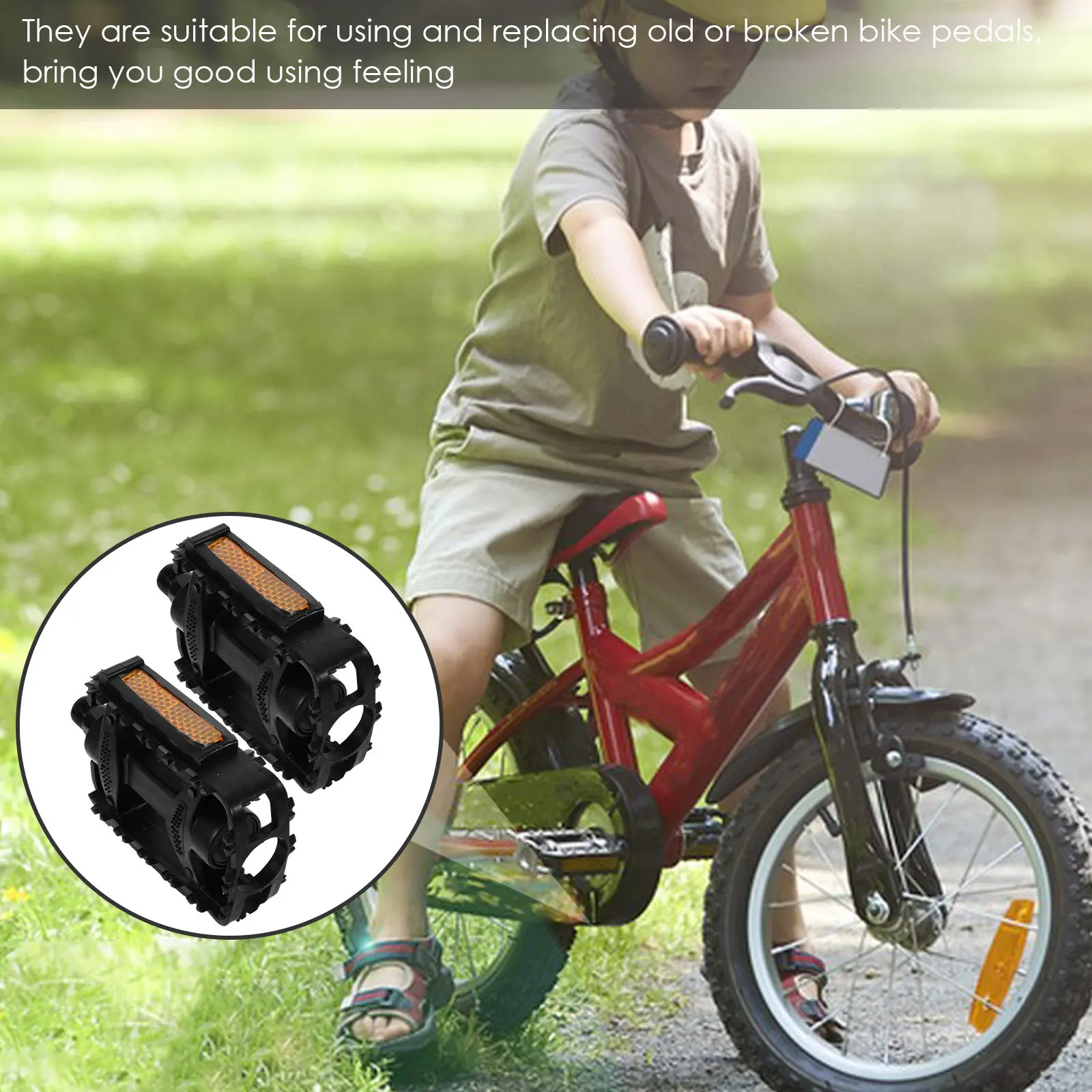 

1Pair Kids Bike Pedals Heavy Duty Plastic Pedals Comfortable Wide Platform Non-Slip Grip for Bicycle Replacement Cycling