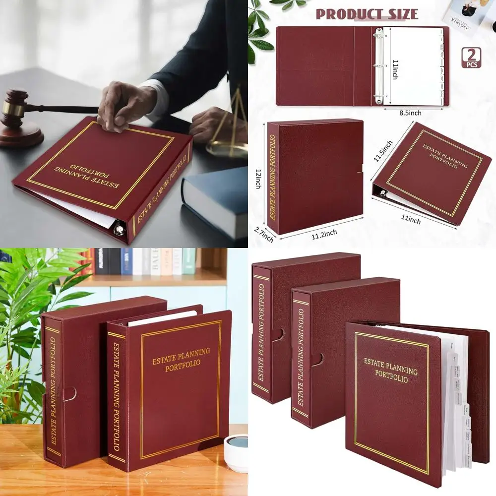 

Red Estate Planning Portfolio Binders with Gold Titles, 11.5 x 11 x 2.5, 3-Ring, Index Tabs, Cardboard Slipcase