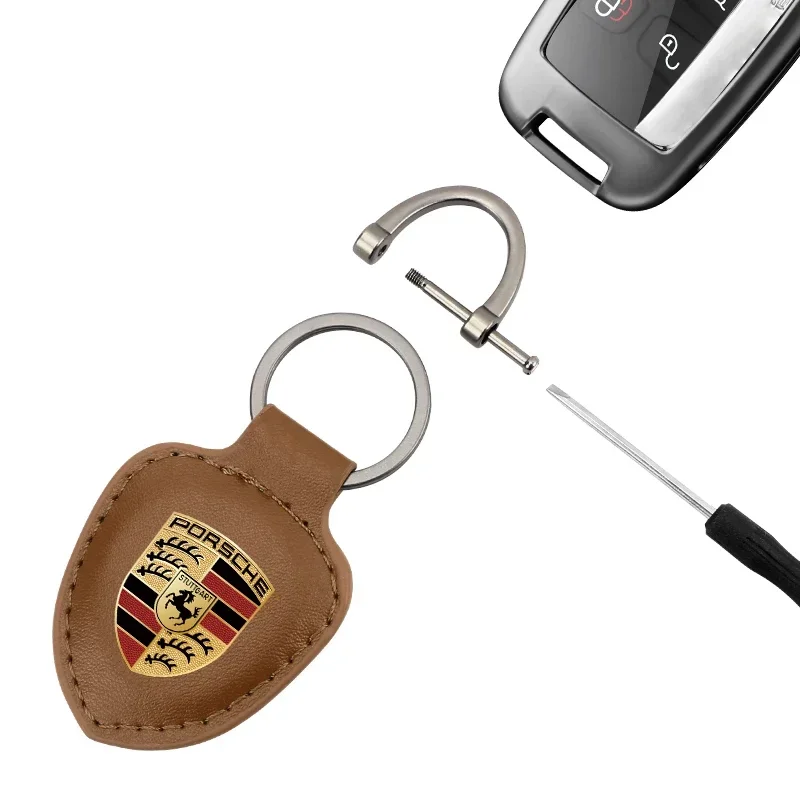 Leather Car Fashion Styling Keychain For Boxster Cayman Cayenne Porsche 911 Macan Panamera Auto Interior Accessories