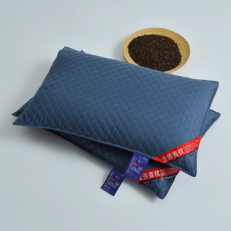 New cotton natural quilting embroidery small grid pillow full buckwheat neck pillow health pillow