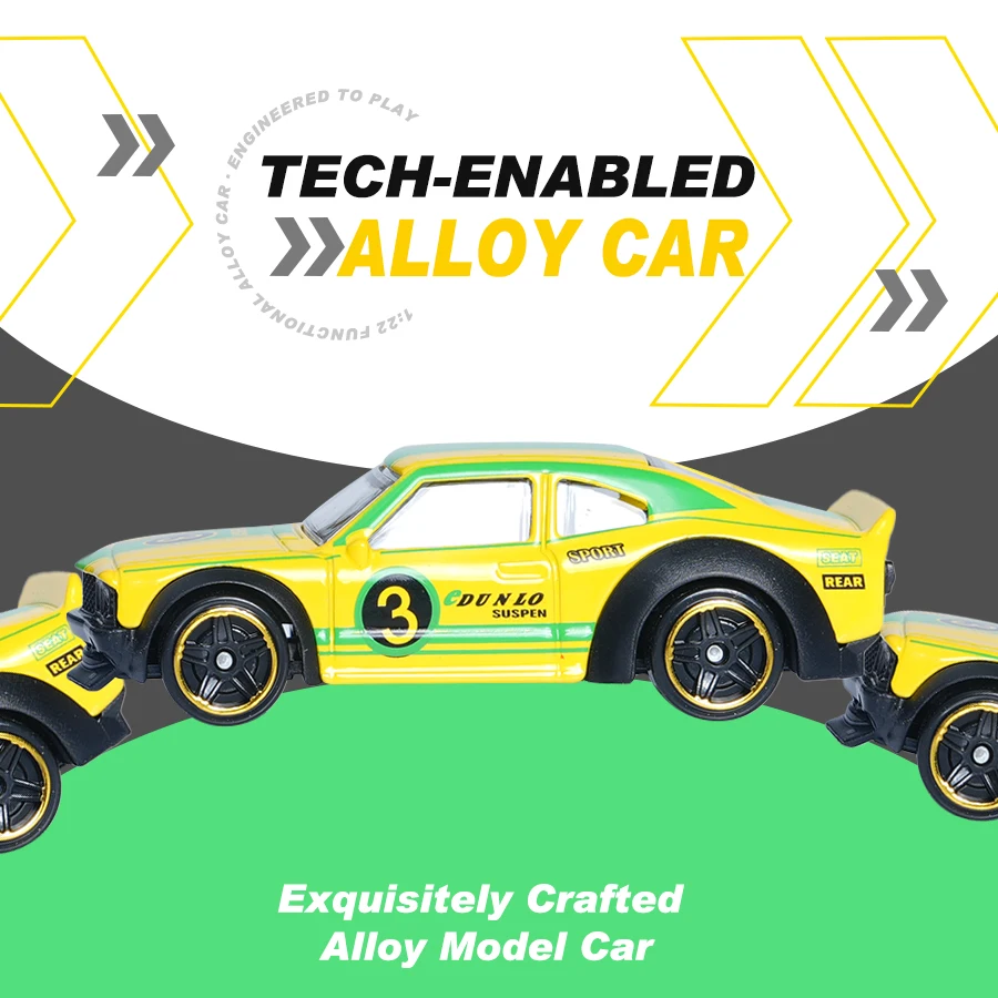 نموذج سيارة سباق مصنوع من خليط معدني 1:64، لون أصفر وأخضر، لعبة للأولاد، هدية إبداعية لعيد الميلاد والهالوين، تفاعل عائلي، متعدد الوظائف للعب والتجميع والتزيين #4