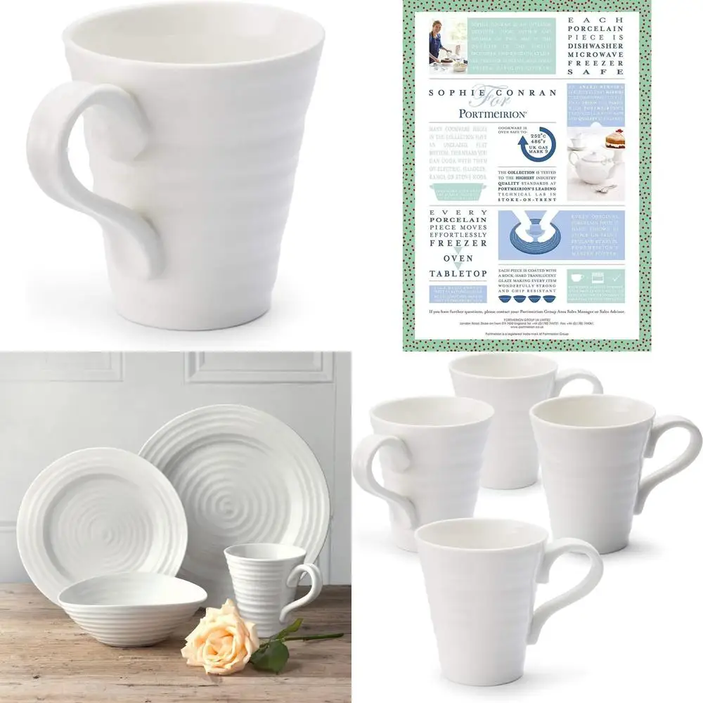 

Набор из 4 белых фарфоровых кружек — 12,5 унций для напитков, микроволновой печи и мытья в посудомоечной машине.