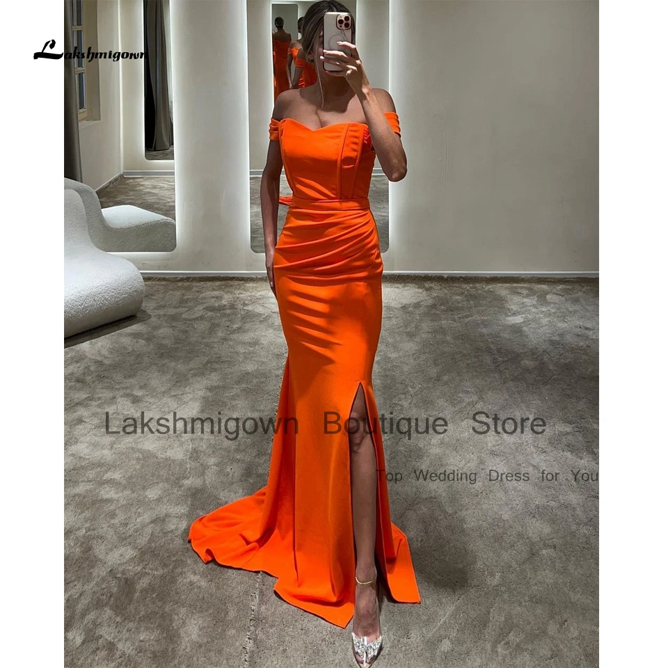 

Lakshmigown Simple Orange Satin Prom Dress Off Shoulder 2024 Formal Occasion Women Mermaid Wedding Party Gowns