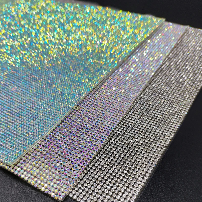 

24*40cm Glitter Glass AB Rhinestone Mesh Trim Hotfix Crystal Fabric Sheets Strass Cut Ribbon Applique For DIY Shoes Dress