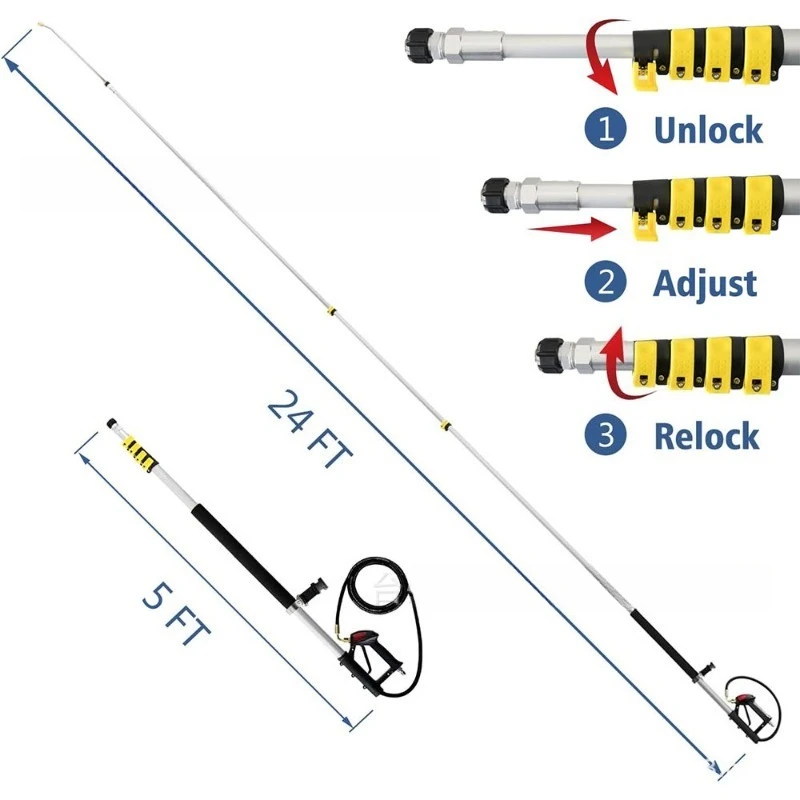 24FT Telescoping Pressure Washer Wand, 4/5 Sections Adjustable Extension Spray Lance, 5000PSI High Pressure Cleaning Water Gun