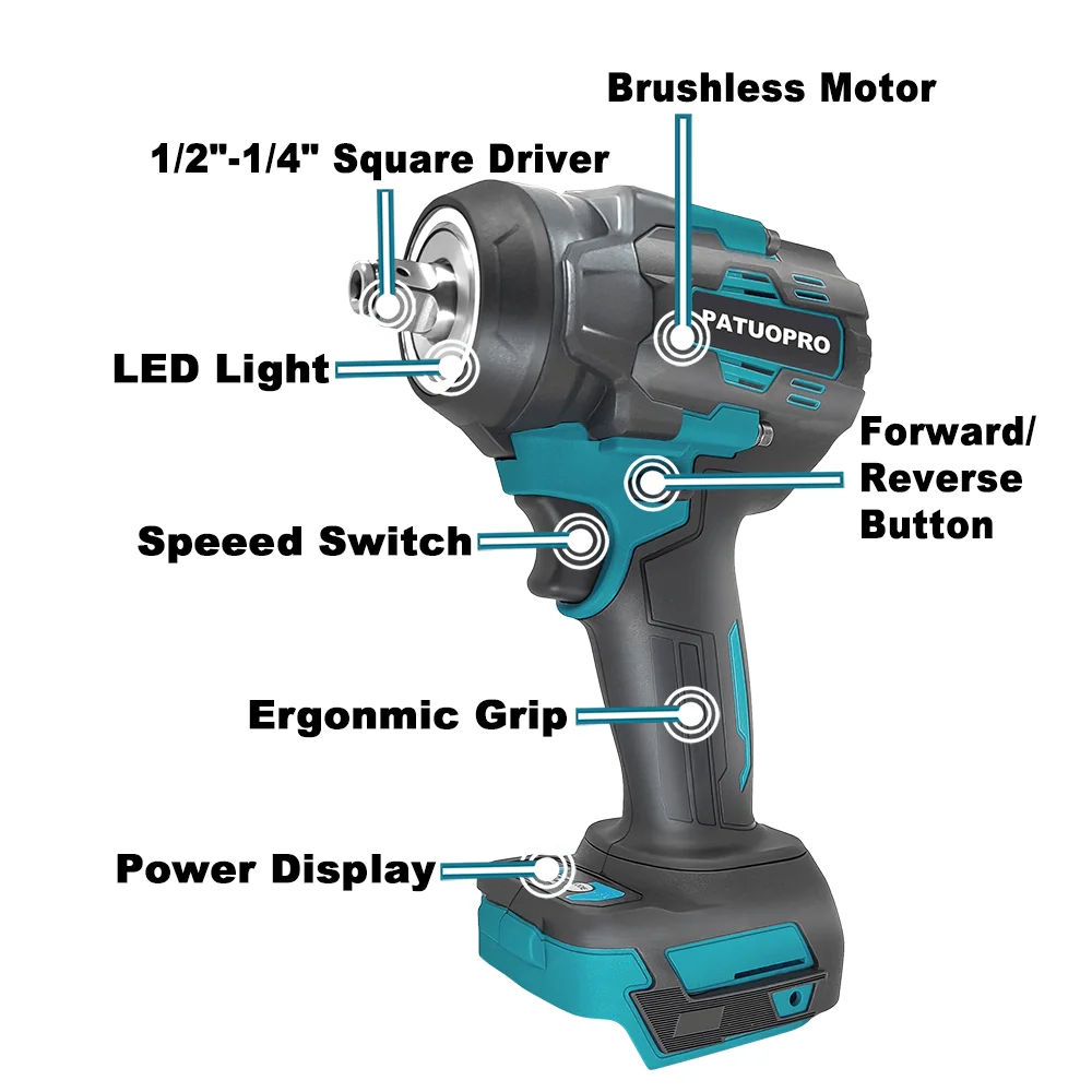 550N.m Cordless Brushless Electric Wrench 1/2-1/4 Inch Rechargeable Wrench Protable Home Power Tools For Makita 18V Battery