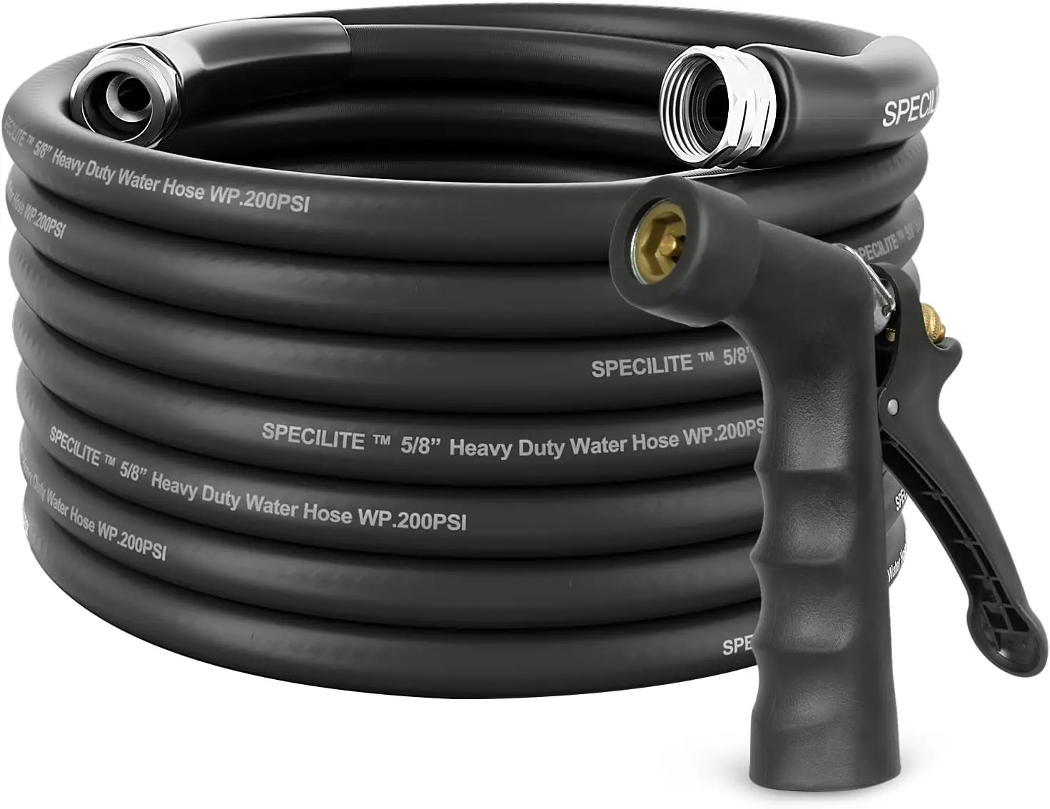 

5/8" Hot/Cold Garden Hose 50 ft with Industrial High Pressure Nozzle, Flexible & Lightweight, 600psi Burst Rubber Water hose