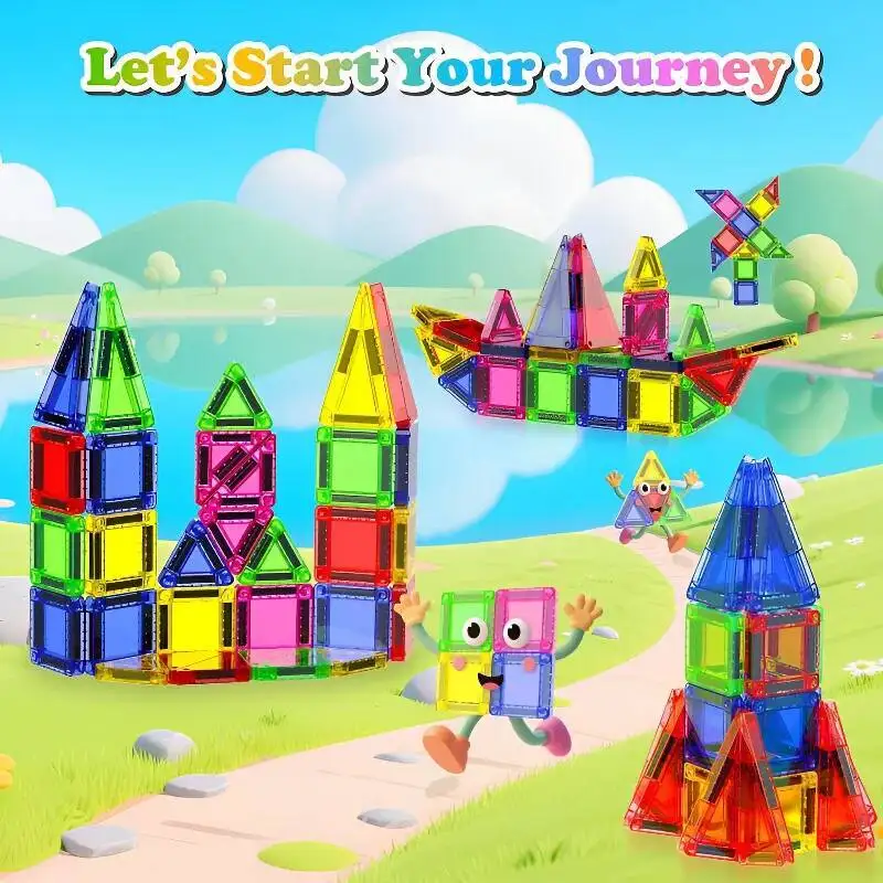 26/37/42pcs Magnetic Building Blocks Mini Size Magnetic Tiles with Portable Iron Box Educational Magnet Toys for Kids Gift