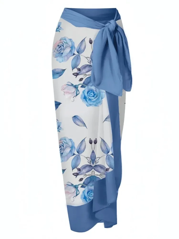 Retro บิกินี่ดอกไม้พิมพ์แฟชั่น One Piece ชุดว่ายน้ําและกระโปรงแน่นผู้หญิงฤดูร้อน Beach Luxury Elegant