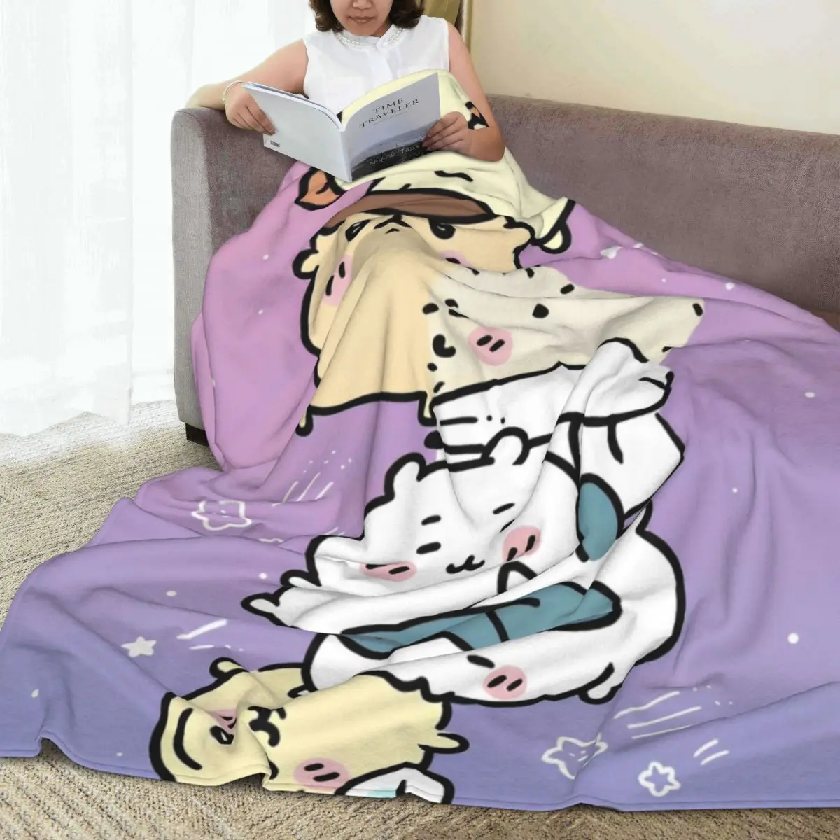 Cute Chiikawa Flannel Blanket Soft Throw Blanket for Home Decor Airplane Travel Street Trend Bedspread Sofa Bed Cover