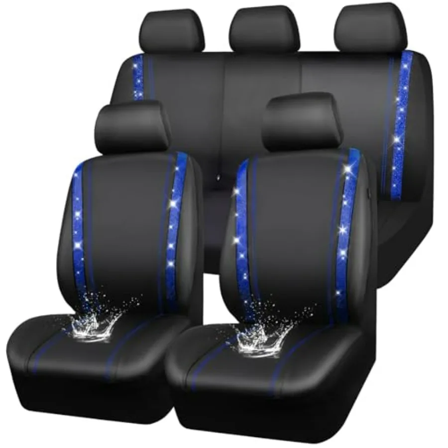 

Блестящие чехлы для автомобильных сидений с бриллиантами, полный комплект, сияющие стразы, водонепроницаемая искусственная кожа, задние сиденья на молнии, универсальный размер, для автомобилей Gli