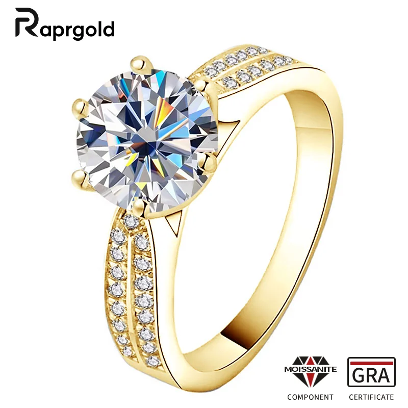 

RAPRGOLD GRA Certified 1-3CT Round Moissanite Ring Diamond S925 Sterling Silver Engagement Ring for Women Rings Jewelry Gifts
