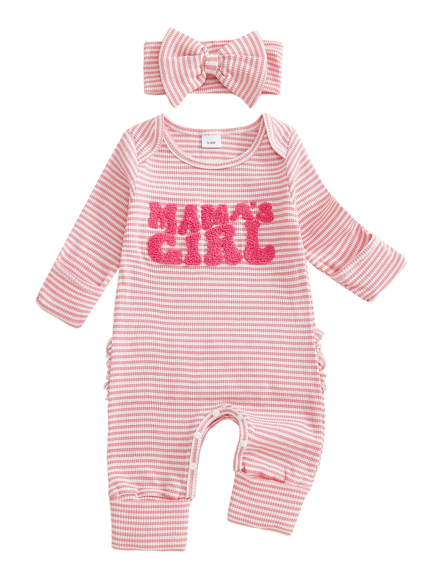 طقم ملابس خريفي مكون من قطعتين للفتيات الصغيرات مع رومبير مطرز بأحرف دائرية وأكمام طويلة وعصابة رأس متطابقة #4