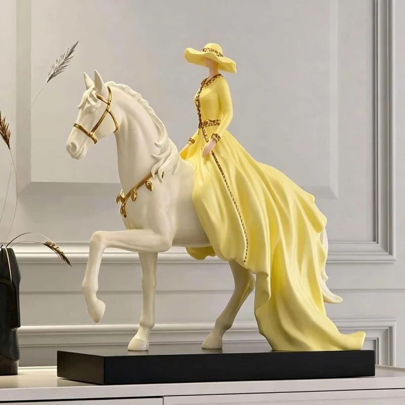 High-end light luxury horseback princess art sculpture decoration for hotels, guesthouses, study rooms, living rooms, and TV cab