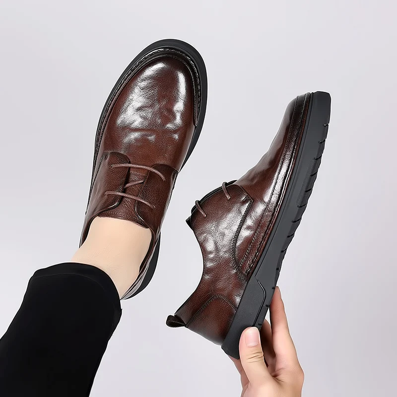 PICLSE Luxury Brand Genuine Leather Formal Shoes Men Dress Shoes Business Oxford Shoes For Men Flats Shoes