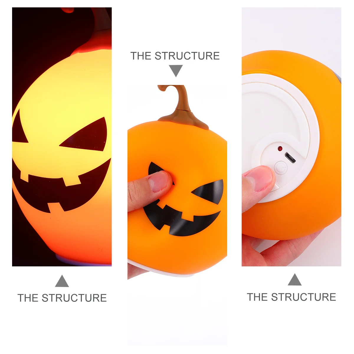 1Pcs USB Rechargeable Silicone Pumpkin Night Lamp Halloween Pattern LED Colorful Table Lamp Creative Bedroom Light