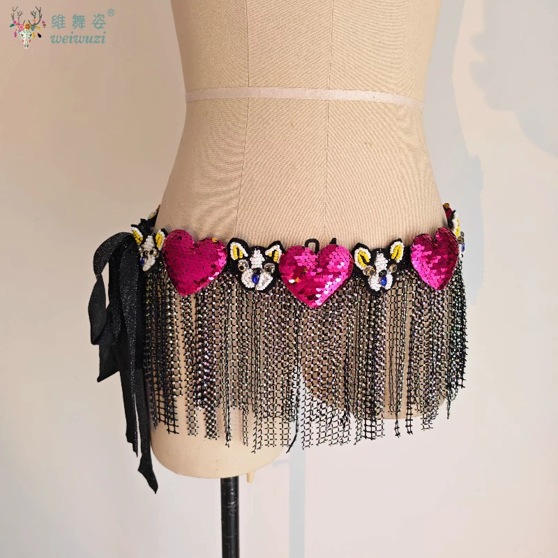 

Belly Dance Performance Belts Women's Customized Handmade High End Luxury Hot Diamond Tassel Oriental Dance Competition Belt