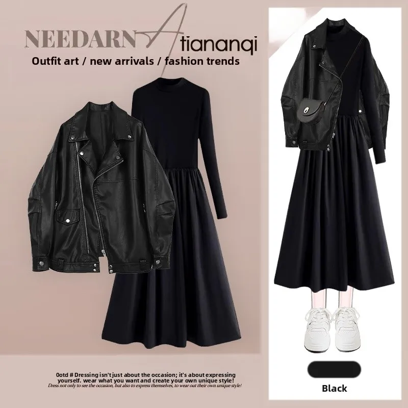 

Black Leather Jacket Women's Fashionable Autumn Style Small Size American Jacket Coat Long Sleeve Online Sales Only Universal...