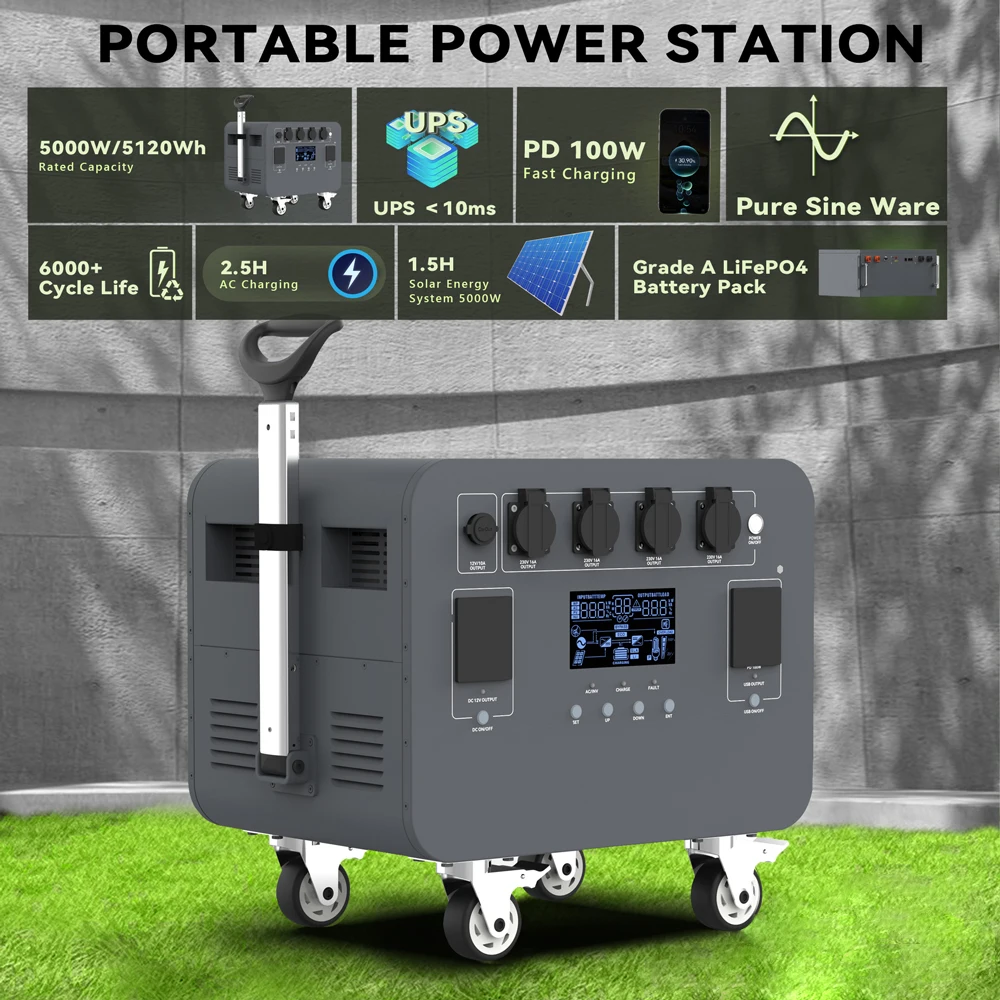 

UPS 5000W 5120Wh Waterproof Portable Power Station 110V 220V Solar Generator 5000W Solar Power System Portable Solar Generator