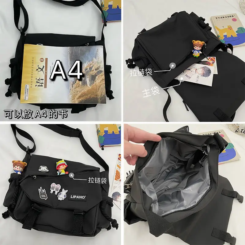 Bolsas femininas bolsas 2025 grande capacidade ombro único masculino bolsas japonês harajuku carteiro estudante mensageiro saco crossbody