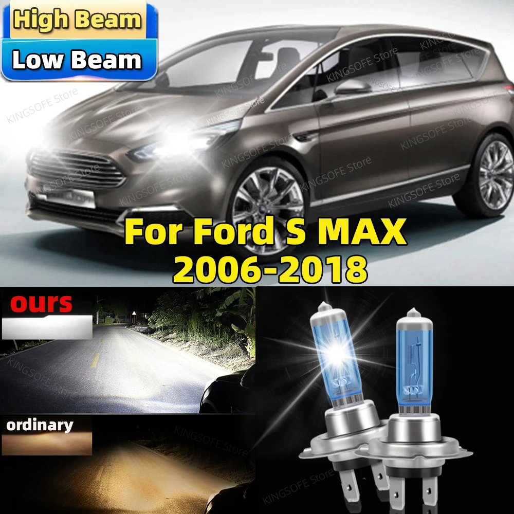 2Pcs 100W Halogen Lamp Canbus Car Headlight H7 Low Beam 6500K For Ford S MAX 2006-2018 2007 2008 2009 2010 2011 2012 2013 2014