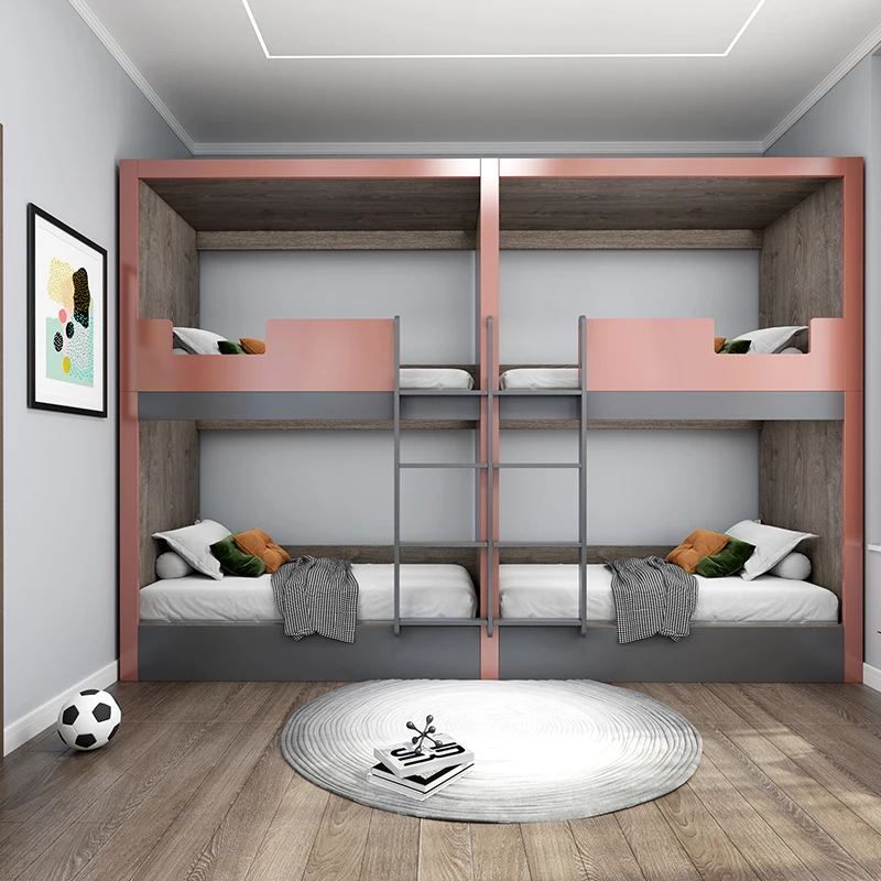 Modern hostel college student bunk bed wooden dormitory capsule bed double loft bed with slide