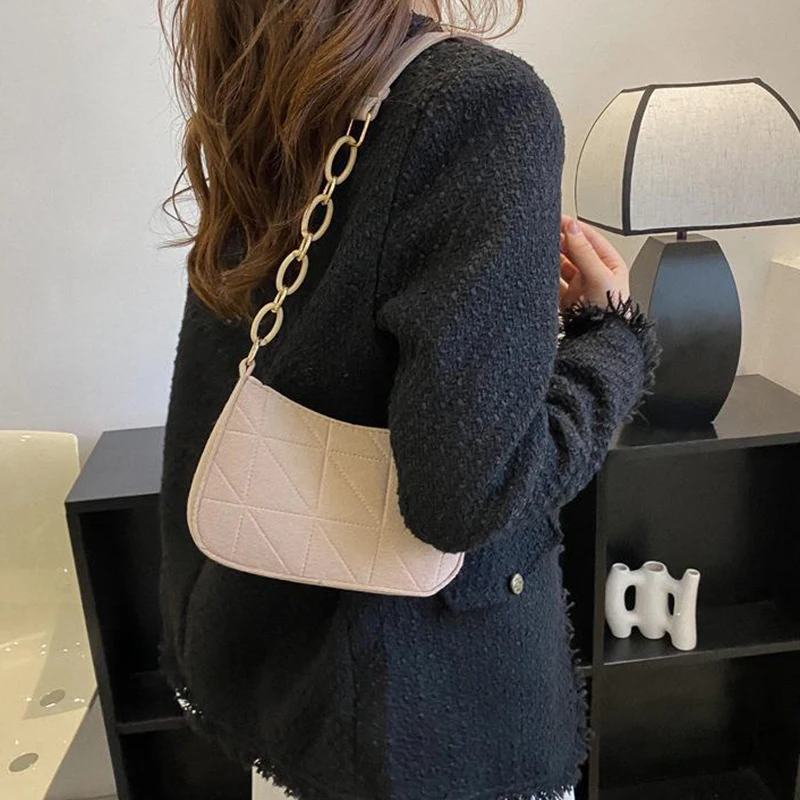 Leve feltro bolsa de ombro para mulheres, bolsa axilas, cor sólida, elegante