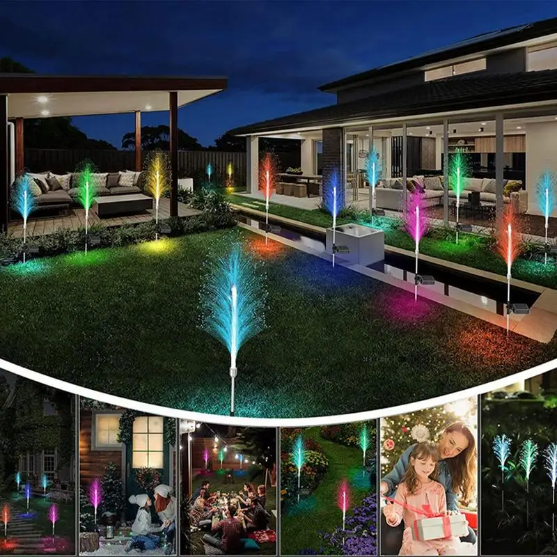 Waterproof Fibra Óptica Jardim Lights, luzes solares, mudança da cor da lâmpada, remoto, quintal, pátio, Pathway Decorações, 2pcs