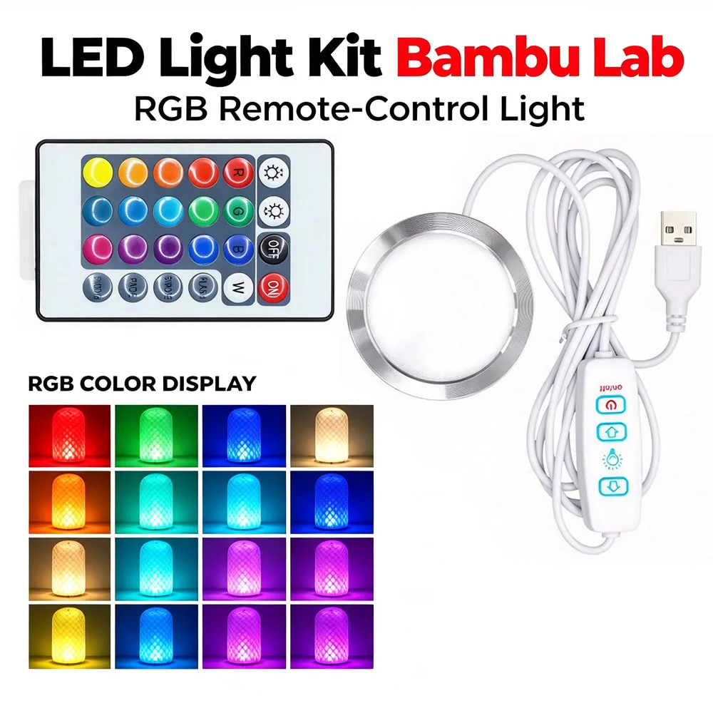 For Bambu Lab LED Lamp Kit 001 Adjustable 3 & 16 Colors LED Light DIY 3D Print Model Lighting Replacement Parts