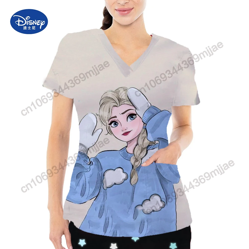 

Disney Pocket V-Neck Crop Top for Women Tshirt Graphic T Shirts Womens Clothing Women's T-shirt Korean Style Clothes Tops Y2k