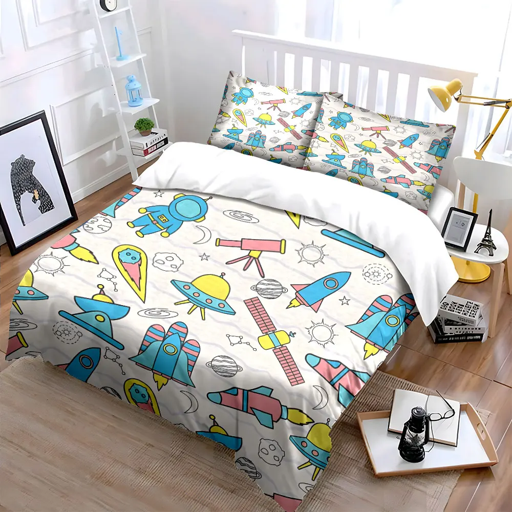 

"Space-Themed Cartoon Design Set" kid's and adults' bedroom decor, Exquisite three-piece bedding set gift