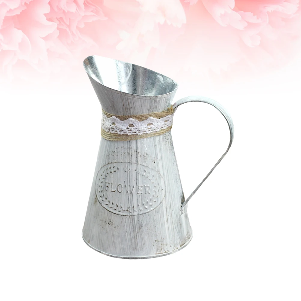 

Tin Flower Bucket Decorative Pitcher Vase Metal Planter Arranging Jug Iron Barrel Chic Home AccessoriesVintage Flower Pot