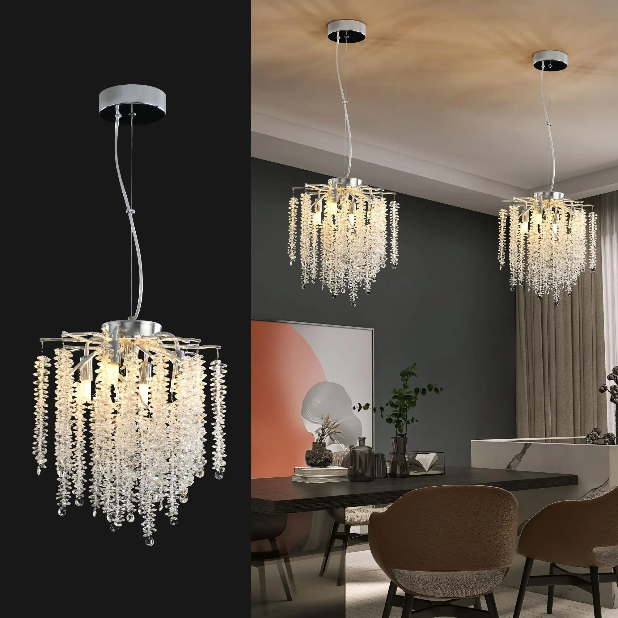 

Silver branch pendant light, 12 inch modern crystal raindrop pendant light - bedroom/living room/dining room/entrance