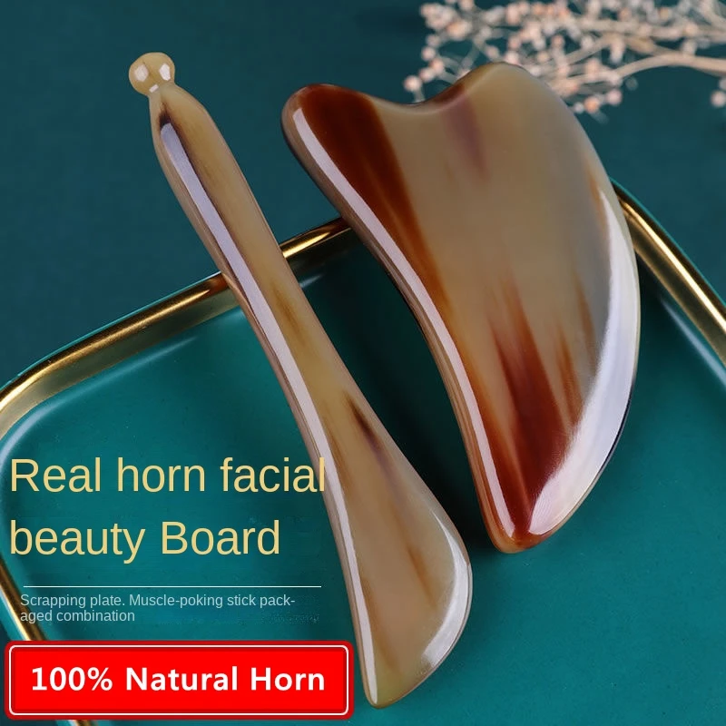 

Natural Ox Horn Gua Sha Board & Face Lift Massage Stick Set Eye Facial Beauty Back Scraping Skincare Oil Spa Physiotherapy Tools